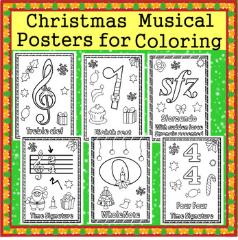 Preview of Music Posters for Coloring | Christmas  Themed Music Classroom Decorations