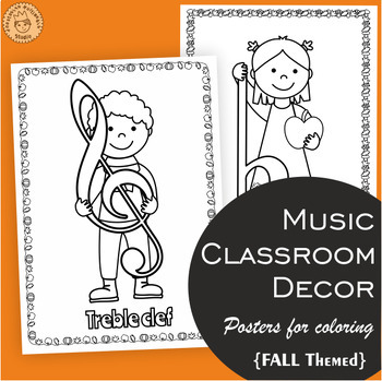 Preview of Music Posters for Coloring | Fall Themed Music Classroom Decorations
