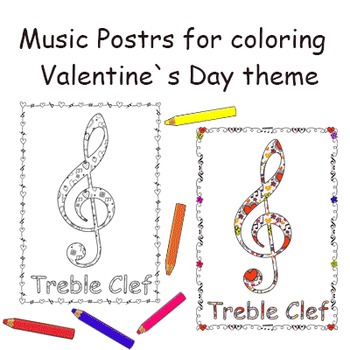Preview of Music Posters for Coloring | | Valentine`s Themed Music Classroom Decorations