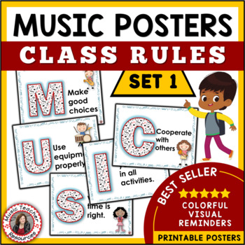 Preview of Music Posters of Classroom Rules for Elementary Music Bulletin Boards