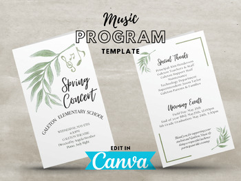 Preview of Music Program TEMPLATE Canva: Greenery