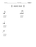 Music Quiz for 1st, 2nd, 3rd, 4th, 5th grades Notes