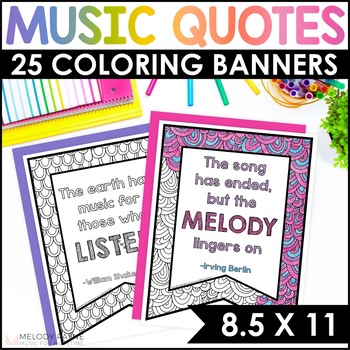 Preview of 25 Music Quotes Coloring Pages and Banners - Music Classroom Decor & More