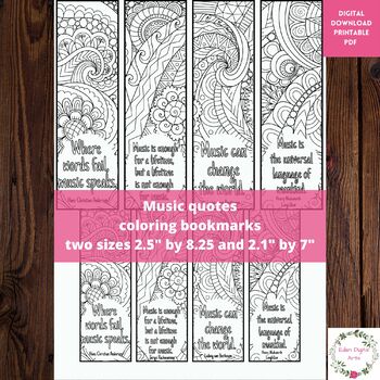 Preview of Music Quotes Coloring Bookmarks Relaxing Musical Students Mandala Craft Activity