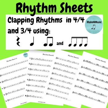 Preview of Rhythm Worksheets Music Quarters Eighths and Sixteenths for Beginners