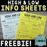 Music Reading Info Sheets: High/Low {FREEBIE!}