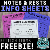 Music Reading Info Sheets: Notes & Rests (British Terms) {