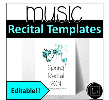 Preview of Music Recital Program Template:  Band Concert, Music Performance EDITABLE!!
