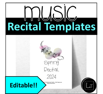 Preview of Music Recital Program Template:  Band Concert, Music Performance EDITABLE!!