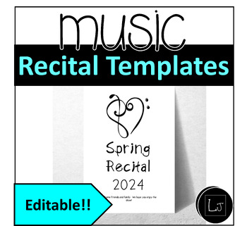Preview of Music Recital Program Template:  Piano Recital, Band Recital, EDITABLE!!