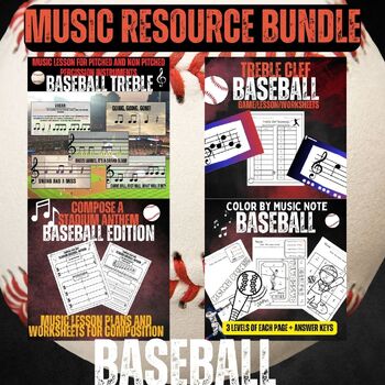 Preview of Music Resource Bundle: Baseball Edition - Music lessons, worksheets, games, etc.
