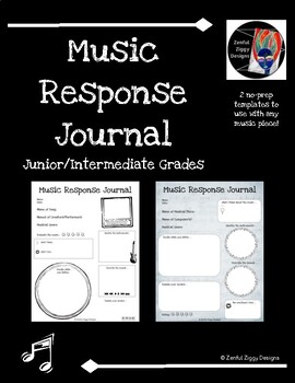 Preview of Music Response Journal #3 (Junior/Intermediate)- No Prep!