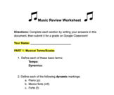 Music Review Worksheet (Orchestra)