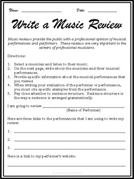 Preview of NEW! Music Review Writing Assignment