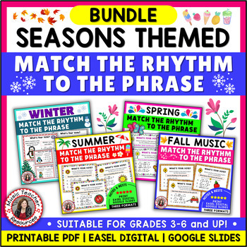 Preview of Music Rhythm Activities - Match the Rhythm to the Phrase Seasons BUNDLE