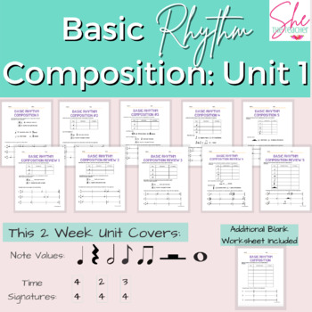 Preview of Music Rhythm Composition Student Worksheets- Unit 1 Bundle