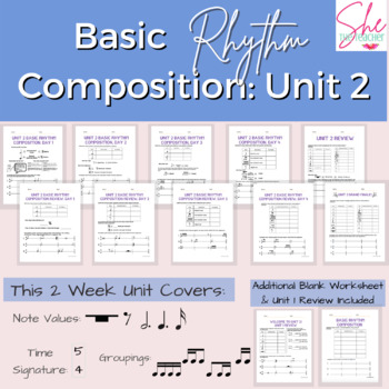 Preview of Music Rhythm Composition Student Worksheets- Unit 2 Bundle