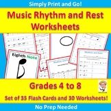 Music Rhythm and Rest Worksheets - Grades 4 to 8