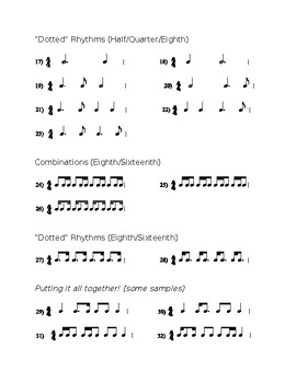 Preview of Music Rhythmic Dictation Reference Sheet
