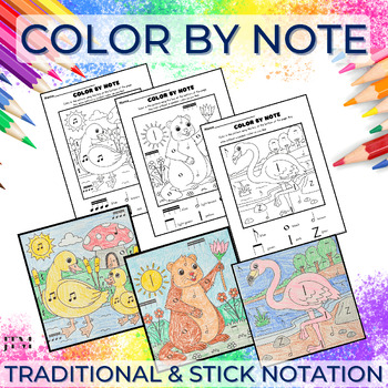 Preview of Music Rhythms Color by Note Sheets: No Prep, Print & Go Elementary Music Packet