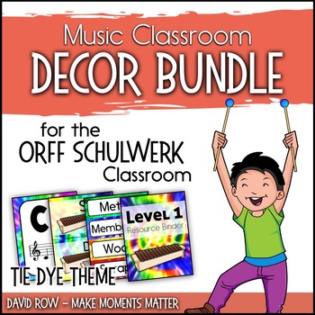 Preview of Music Room Decor Kit for the Orff Schulwerk Classroom - Tie Dye Theme