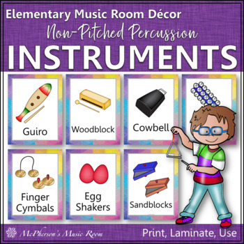 Preview of Music Room Décor Non-Pitched Percussion Instruments Posters & Flash Cards