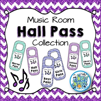 Preview of Music Room Hall Pass Door Hangers - Glitter & Chevrons