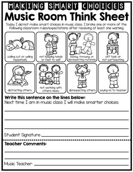 Preview of Music Room Student Reflection - Behavior - Think Sheet