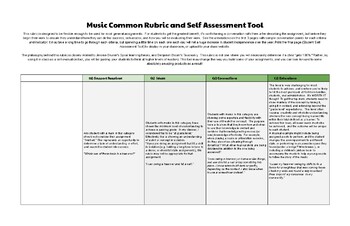 Preview of Music Rubric and Student Self Assessment Tool