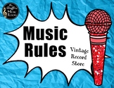 Music Rules Editable - Vintage Record Store Music Classroo
