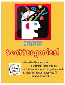 Preview of Music Scattergories! A fun game for older elementary and middle school music