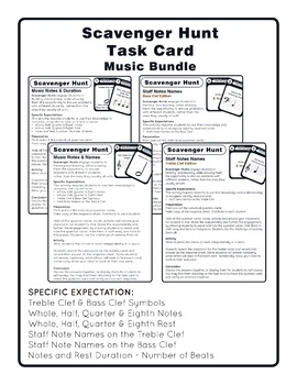 Preview of Music Scavenger Hunt Task Cards Bundle: Notes, Names, Duration