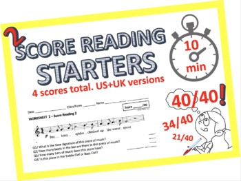 Preview of 2 High Quality (4 scores) 10-min student marked Score Reading. theory starters