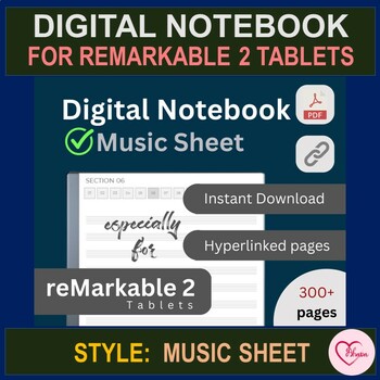 Preview of Music Sheet, Digital Notebook for reMarkable Tablet, Hyperlinked PDF