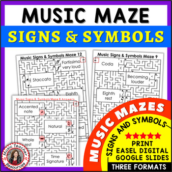 Preview of Music Theory Worksheets - Music Symbols Maze Puzzles with Digital Resources