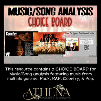 Preview of Music/Song Analysis Choice Board