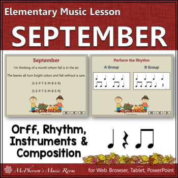 Preview of Fall Elementary Music Lesson September Orff, Rhythm, Instruments & Composition