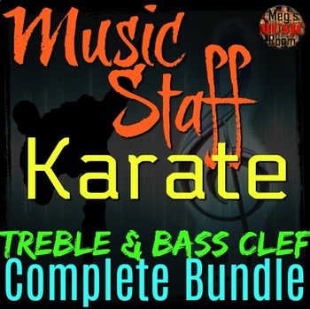 Preview of Music Staff Karate - COMPLETE BUNDLE - Treble Clef and Bass Clef - Music Class