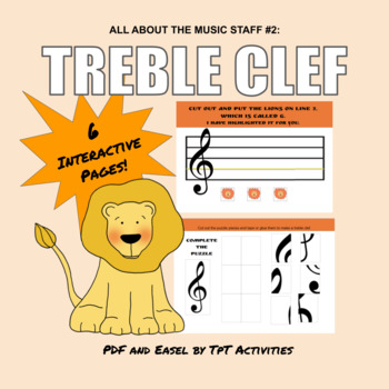 Preview of Music Staff Practice: Treble Clef (Lions and Faces) Easel by TpT Activity