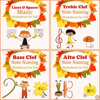 Preview of Music Staff Worksheet Bundle | Fall Themed