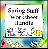 Music Staff Worksheet Bundle for Spring | Print and Digital