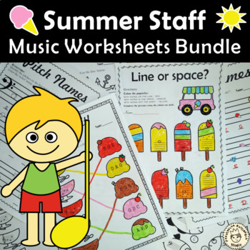 Preview of Music Staff Worksheets Bundle for Summer | End of the Year