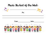 Music Student of the Week Certificate