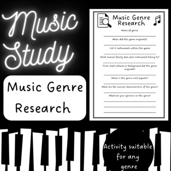 Preview of Music Study - Music Genre Research (printable worksheet)