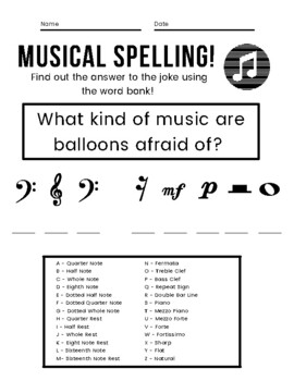 Preview of Music Sub Assignment: MUSICAL JOKES WORKSHEET 3