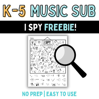 Preview of Music Sub Plan | I SPY Instrument Worksheet | FREEBIE