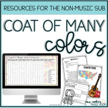 Preview of Music Sub Plan for Dolly Parton Coat of Many Colors | No Tech and Digital