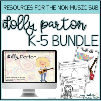 Preview of Music Sub Plans for Dolly Parton Kindergarten through Fifth Grade Pack