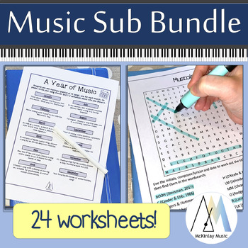 Preview of Music Sub plan BUNDLE of worksheets for middle school