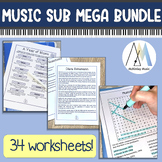 Music Sub plan BUNDLE of worksheets for middle school